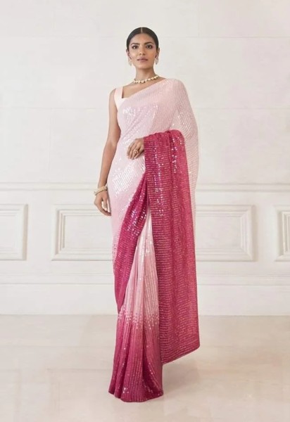 Silk Saree With Sequence Work, Blouse Piece