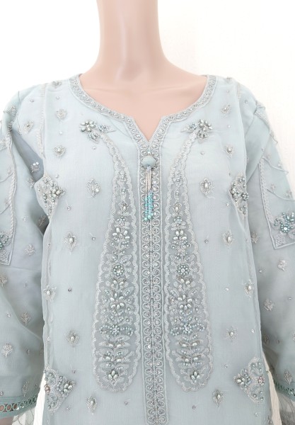 Sada Bahar Luxury Stitched 3 Piece Organza Collection - Mint