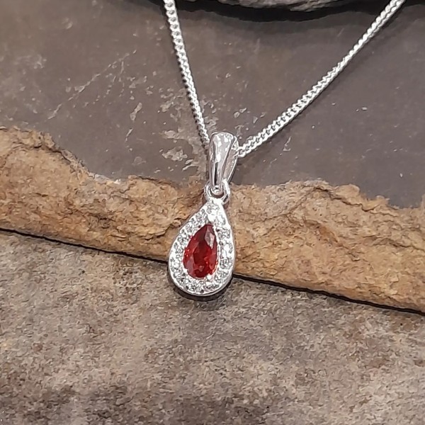Teardrop Red/Clear Cz Pendant