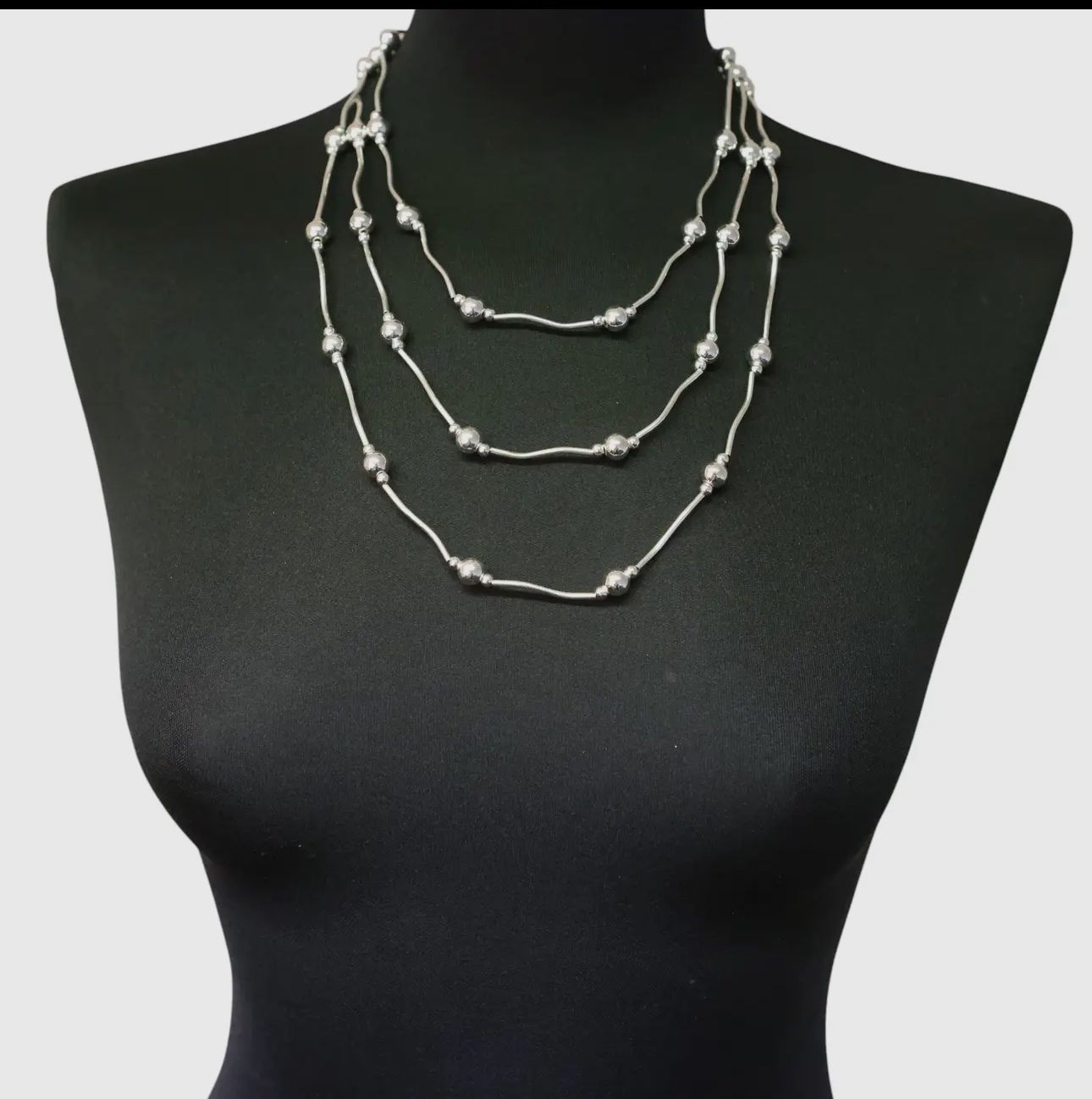 Multi Strand Necklace in Sliver with Sliver Beads.