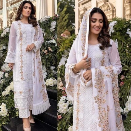 Pakistani suit with frill dupatta with heavy embroidered ChiniGura Fabric