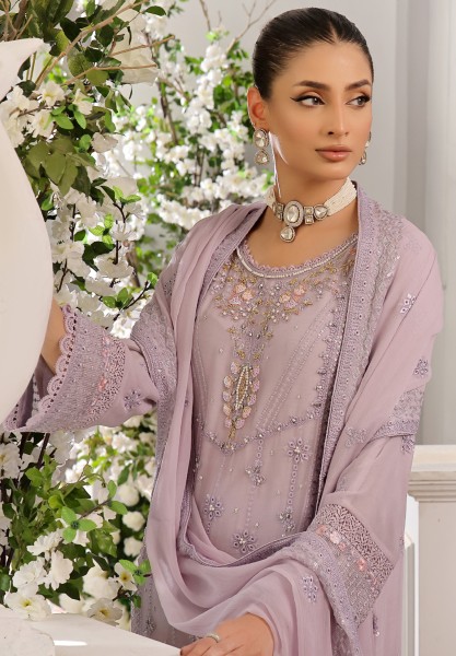 Guzel Jahanara Stitched 3 Piece Festive Formals Chiffon-Light Plum
