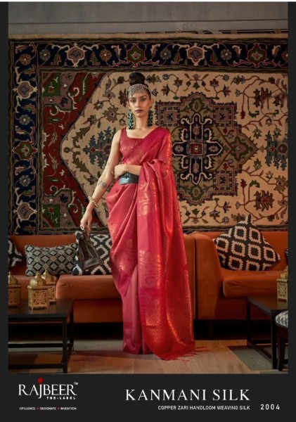 SILK SAREE WITH COPPER SILVER & GOLD ZARI BASE HANDLOOM WEAVING SILK BLOUSE PC
