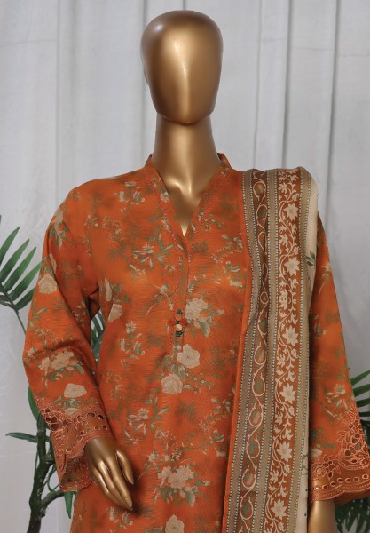 Sada Bahar Stitched 3 Piece Embroidered Khaddar Winter Collection- Orange