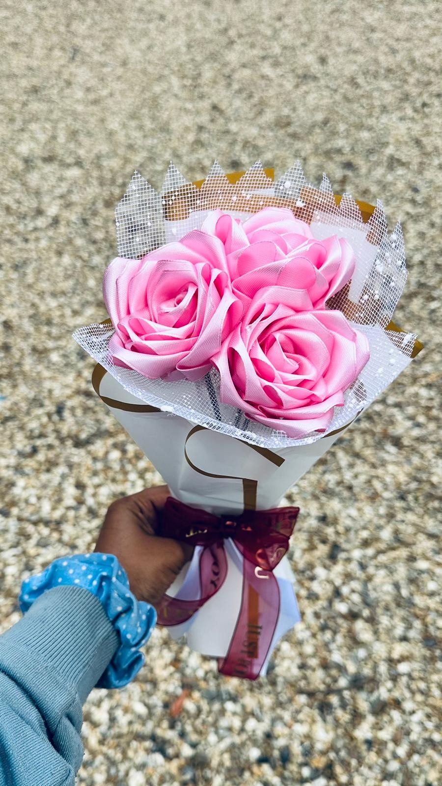 Ribbon flowers bouquet.
